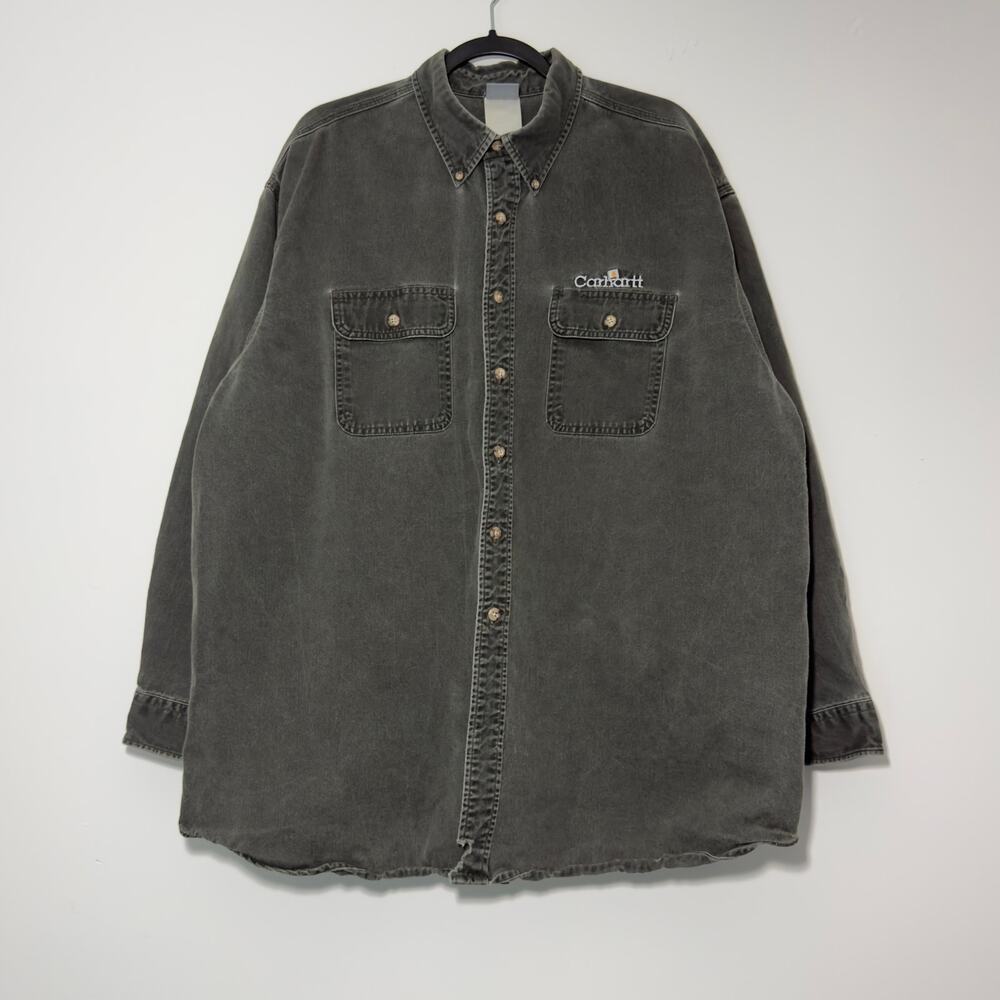 CARHARTT Vintage Green Embroidered Button Down Shirt Jacket  Size XL Extra Large